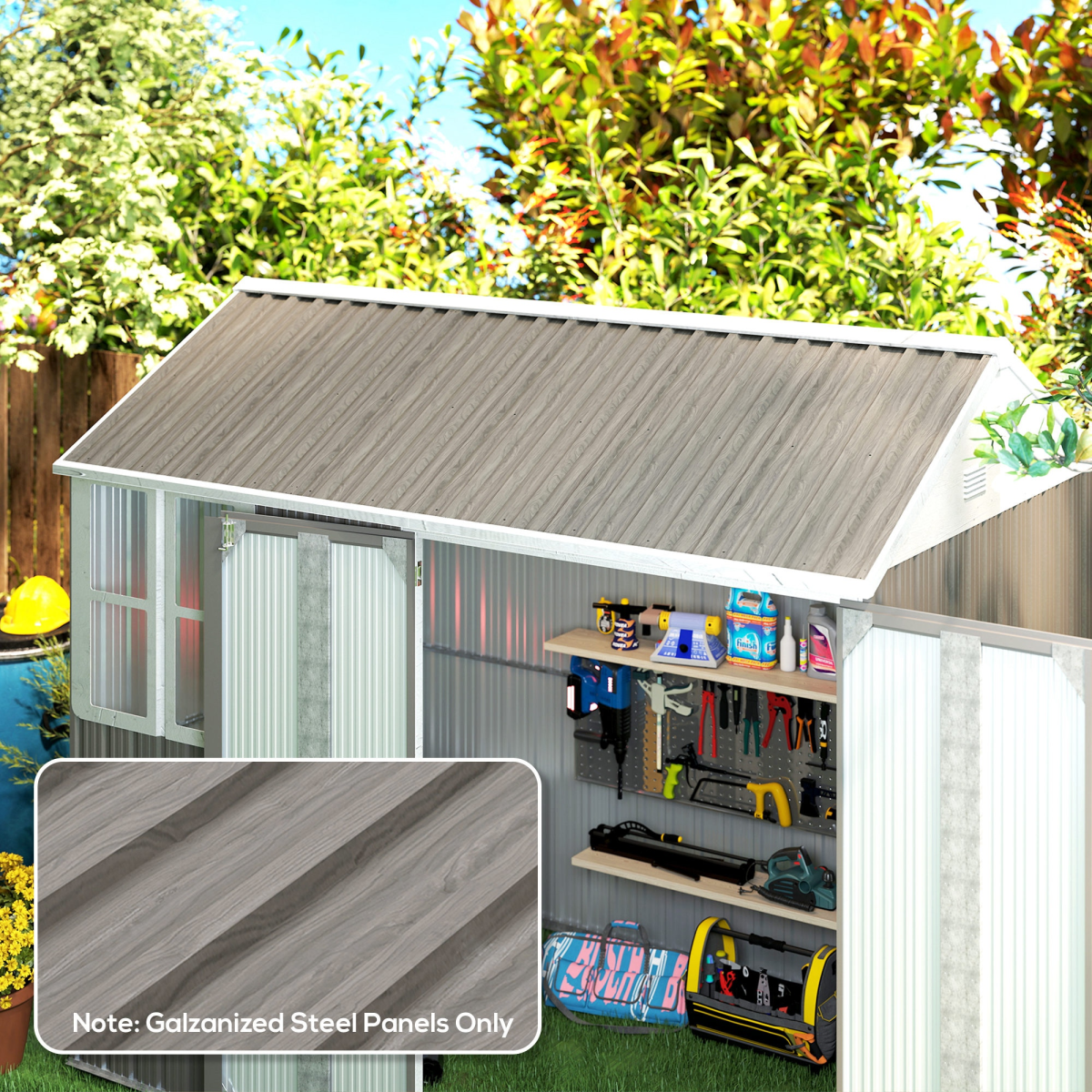 Corrugated Galvanised Steel Roof Sheets, 12 Pack, 129 x 45cm – Roofing Panels for Sheds, Grey Wood Effect