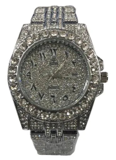 NY London Men's Bling Watch – Round Silver Arabic Dial, Silver Bracelet, Date Display