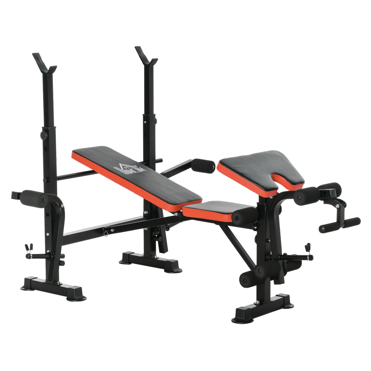 HOMCOM Multi-Function Adjustable Weight Bench with Barbell Rack, Preacher Curl Pad & Leg Curl – Home Gym