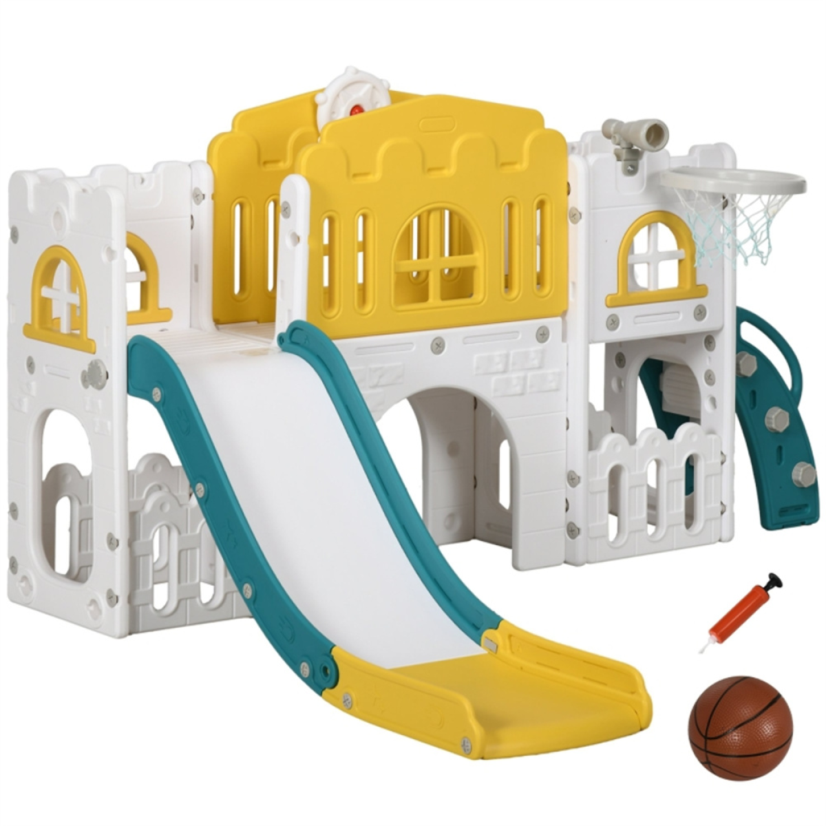 8-in-1 Toddler Slide Set with Tunnel, Basketball Hoop, Steering Wheel & Storage Basket – Ages 1-3