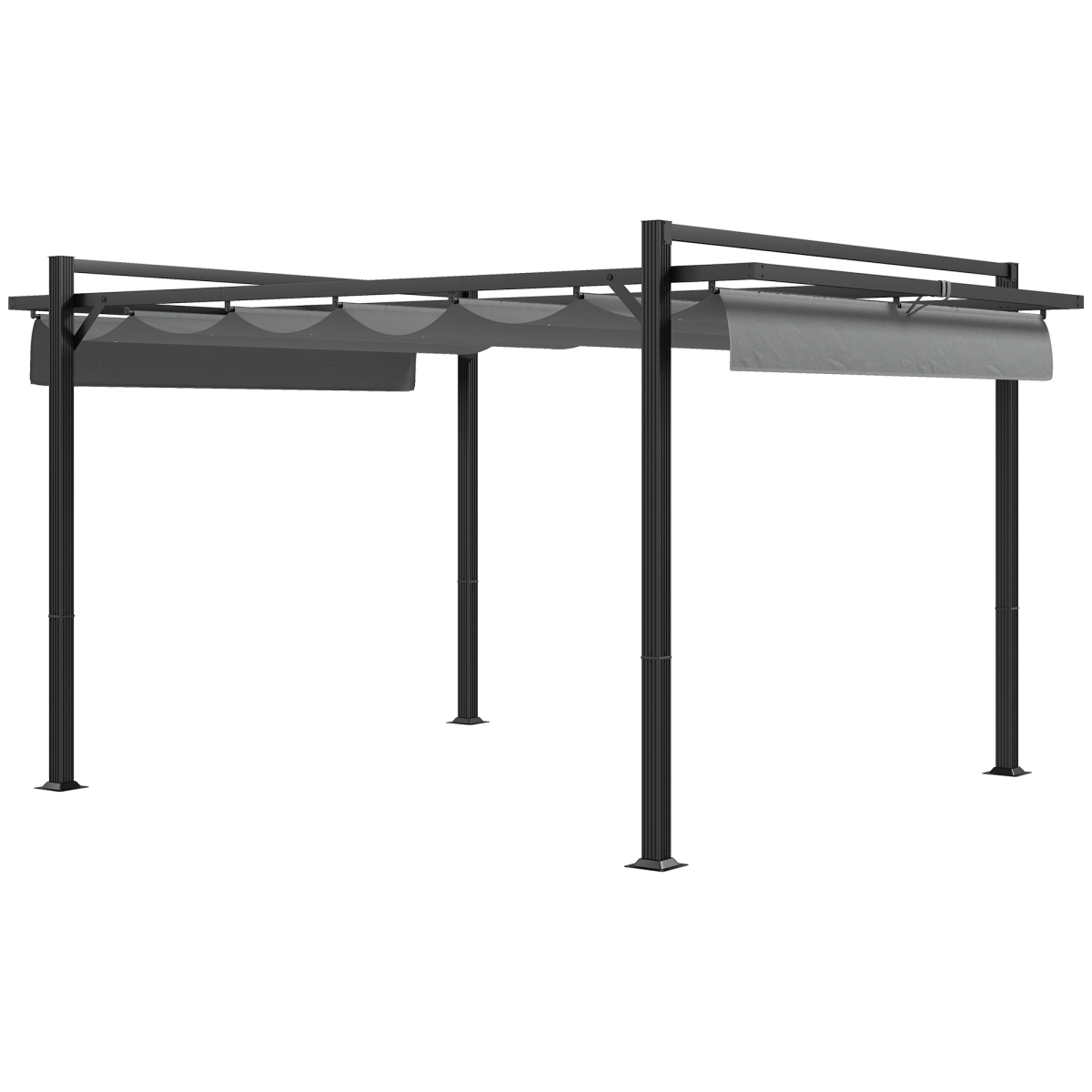 Outsunny 3x4m Aluminium Pergola with Retractable Polyester Canopy – Rust-Resistant Garden Shelter, Dark Grey