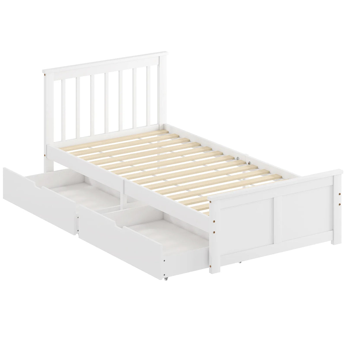 HOMCOM Wooden Single Bed Frame with Two Wheeled Drawers – Pine Wood Storage Bed, 3ft, White