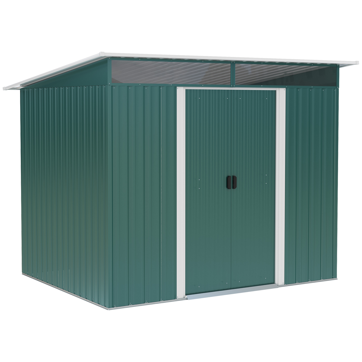 Green pent roof metal garden shed