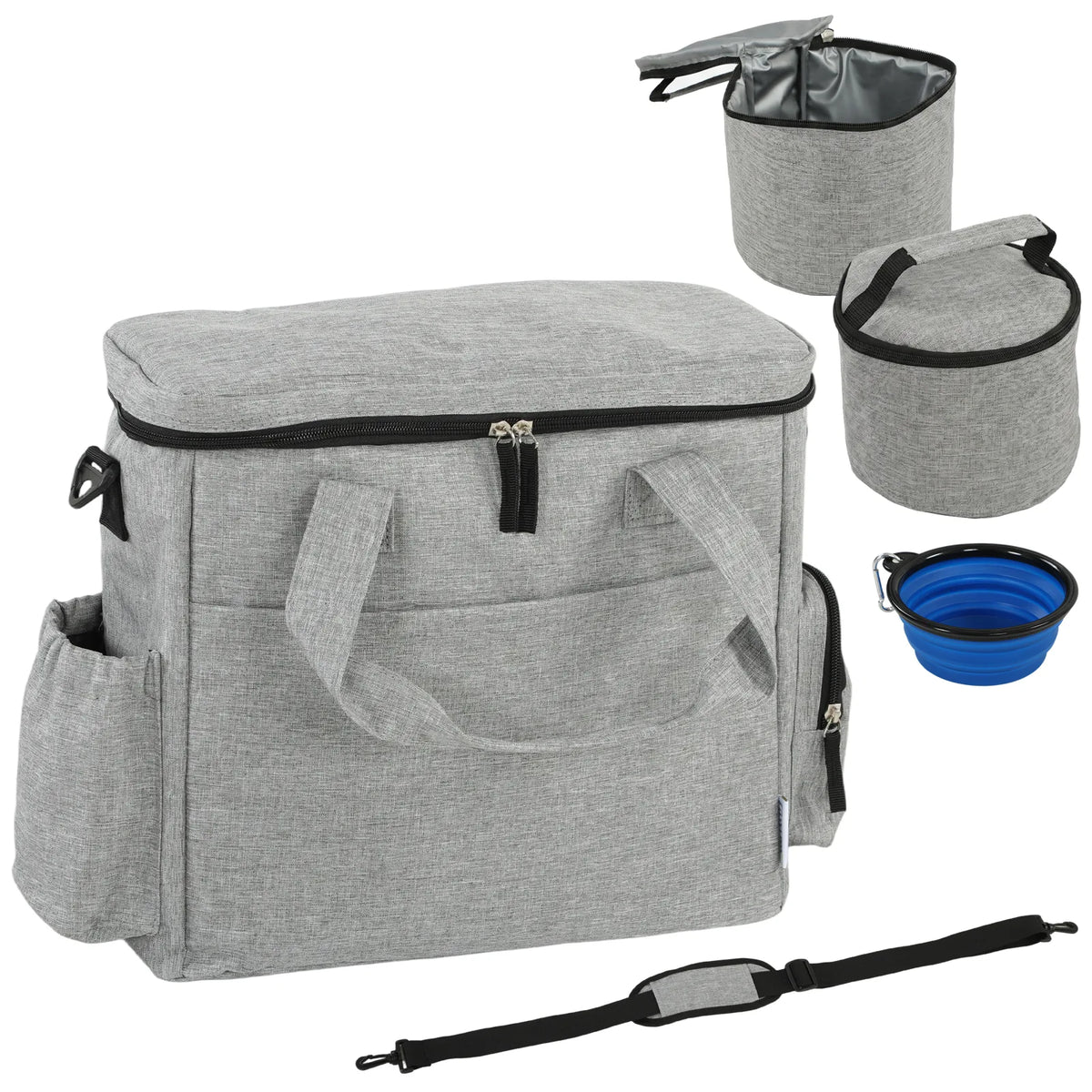 PawHut Waterproof Dog Travel Bag with Two Food Containers, Collapsible Bowl & Pockets – Walking Bag for Pets