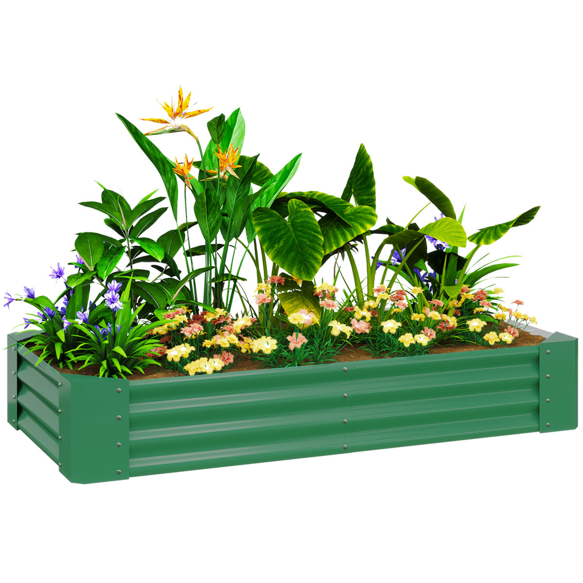 Outsunny Galvanised Steel Raised Garden Bed, 180 x 90 x 30cm – Open-Bottom Planter for Vegetables, Green