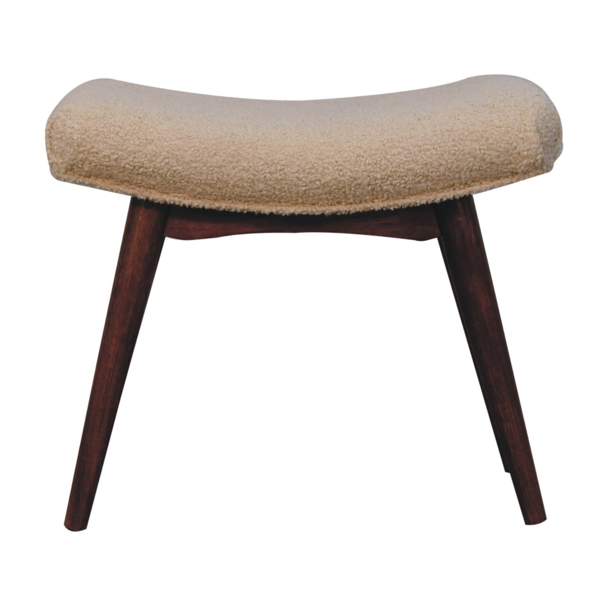 Artisan Furniture Solid Wood Boucle Curved Bench – Upholstered Hallway & Bedroom Seat, Honey Caramel Legs, Cream