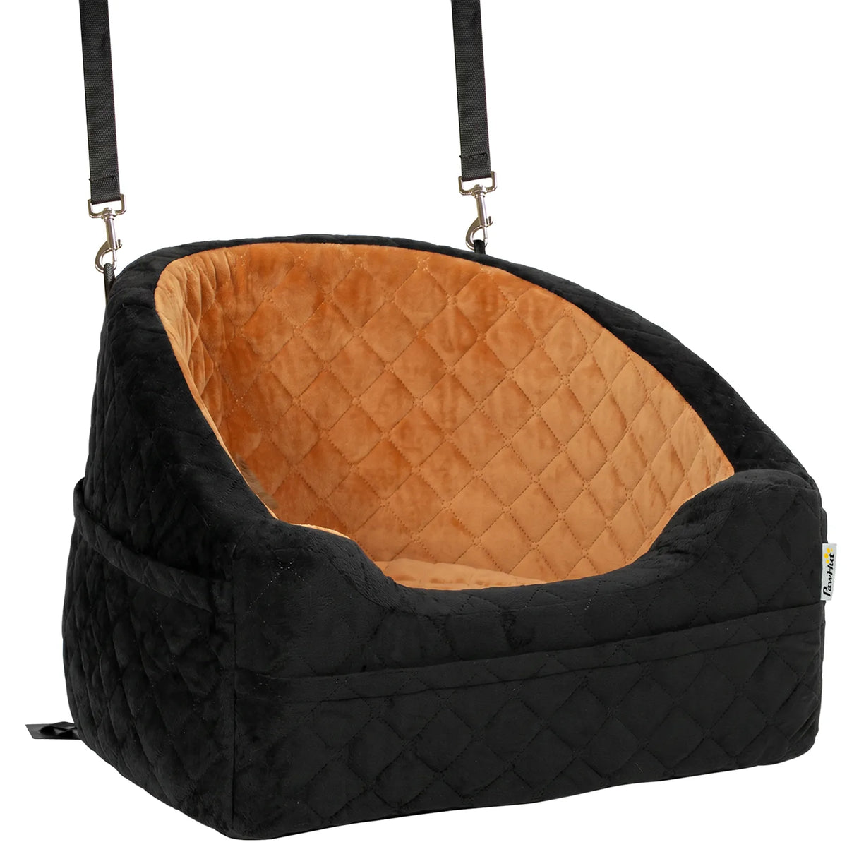 PawHut Dog Car Seat with Thick Cushion, Seat Belt and Side Pockets – Booster Bed for Dogs Under 10kg, Brown