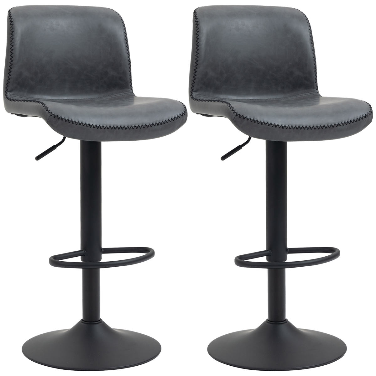 Set of 2 retro PU leather swivel bar stools