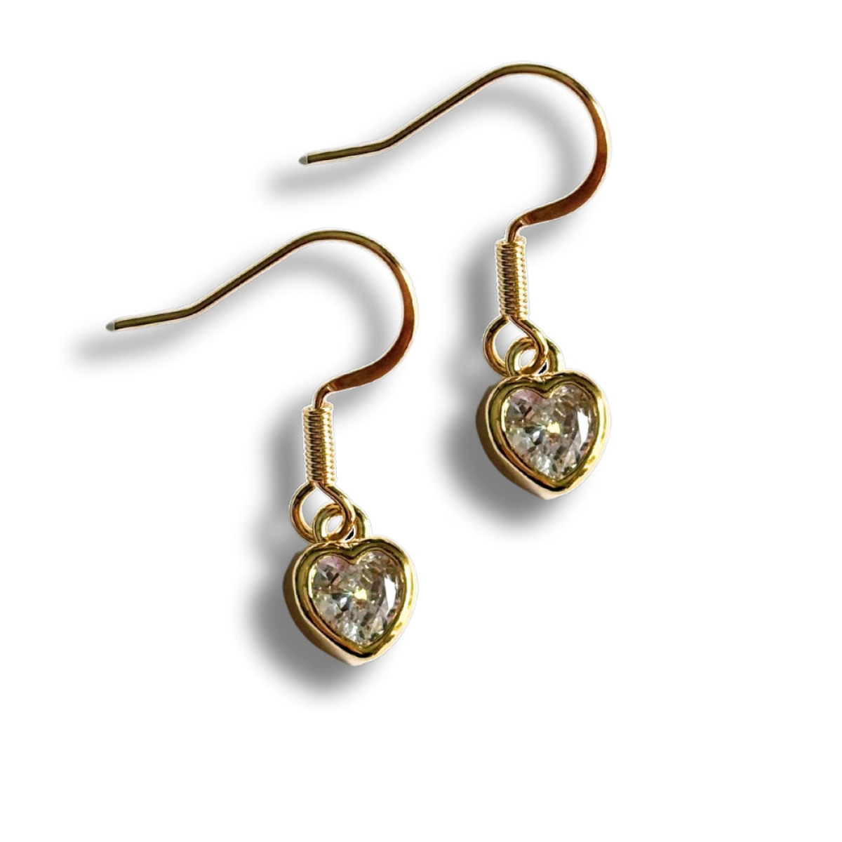 Cubic Zirconia Gold Heart Drop Earrings with Nickel-Free Hooks – Gift for Mum, Gran, Daughter or Friend