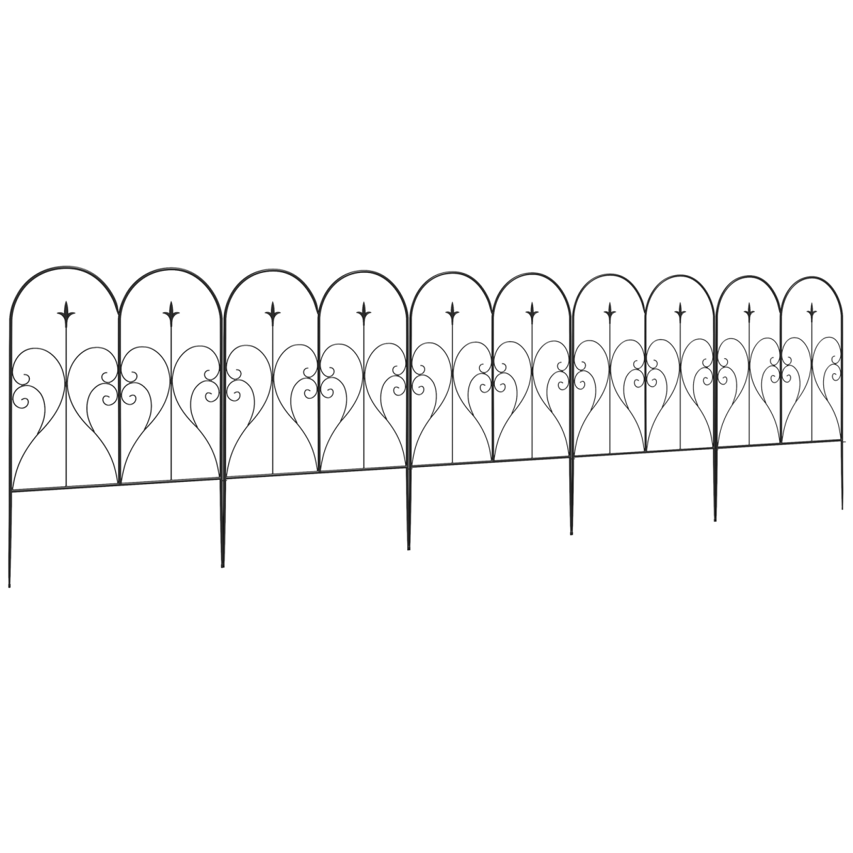 Outsunny 5 Piece Decorative Metal Garden Fencing, Border Edging with Heart Scrollwork – 305 x 81 cm, Black