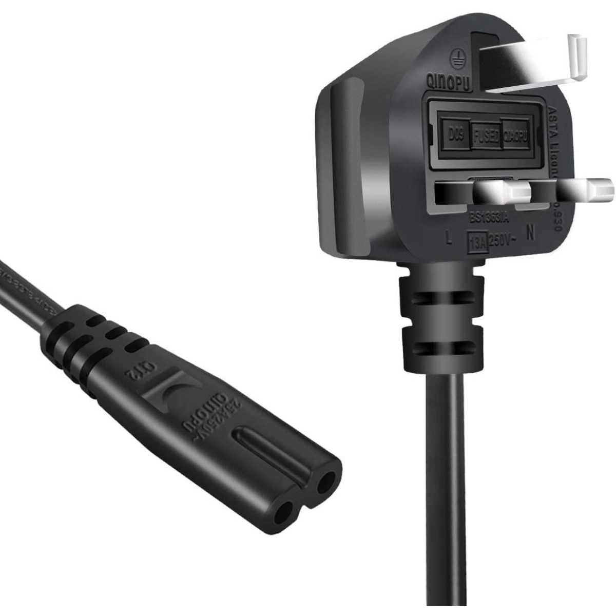 ExtraStar 1.5m Replacement Power Cable with UK 3-Pin Plug and IEC C7 Figure-8 Connector – Black