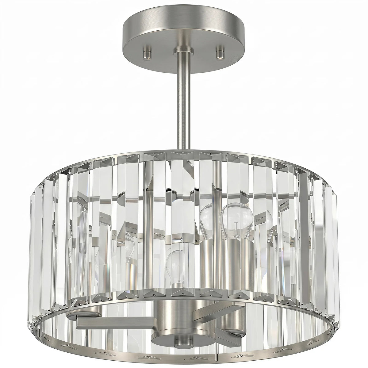 HOMCOM Semi Flush Modern Crystal Chandelier Ceiling Light with E14 Base – Silver Tone