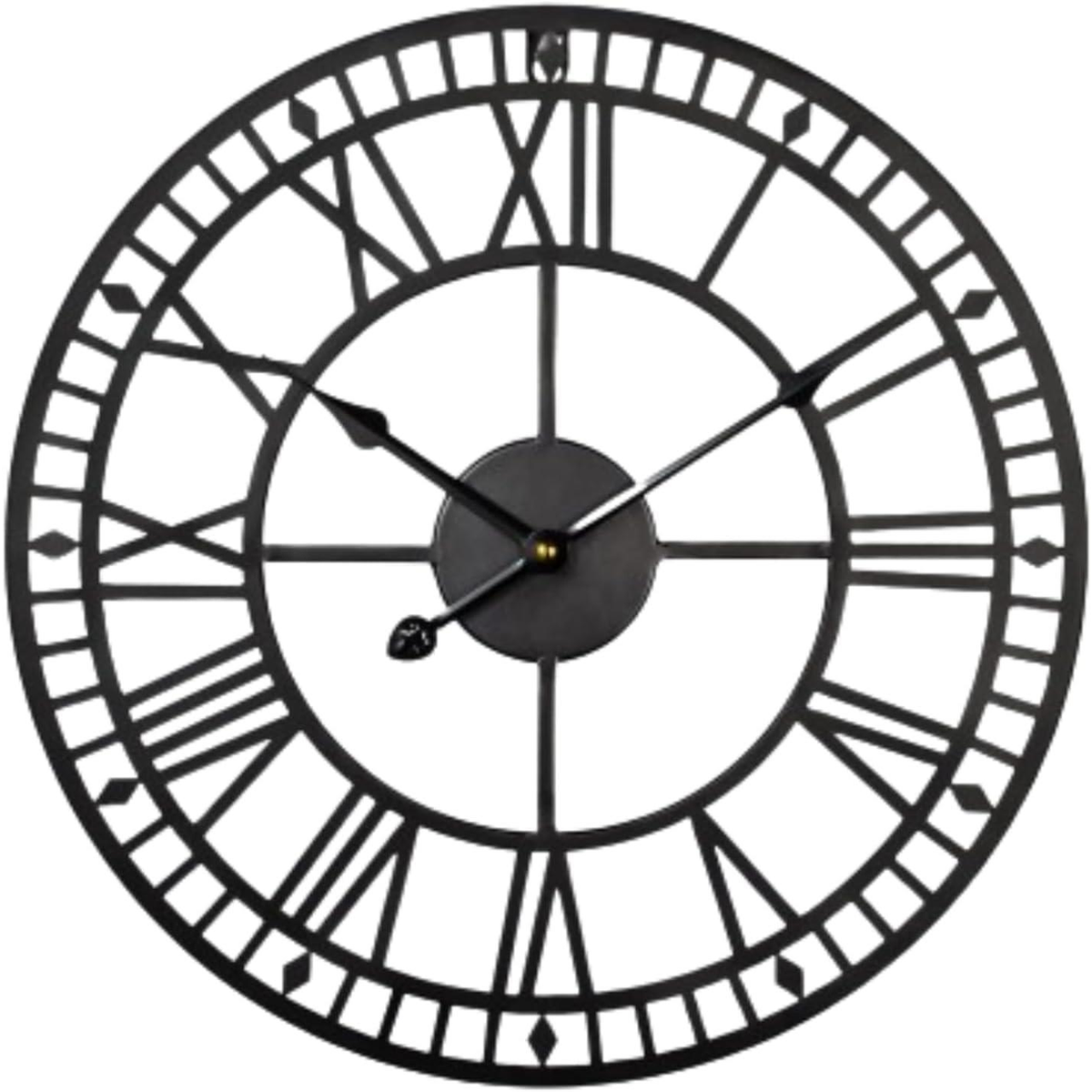 47cm Metal Wall Clock with Open-Face Roman Numeral Design – Vintage Style Home Décor, Black