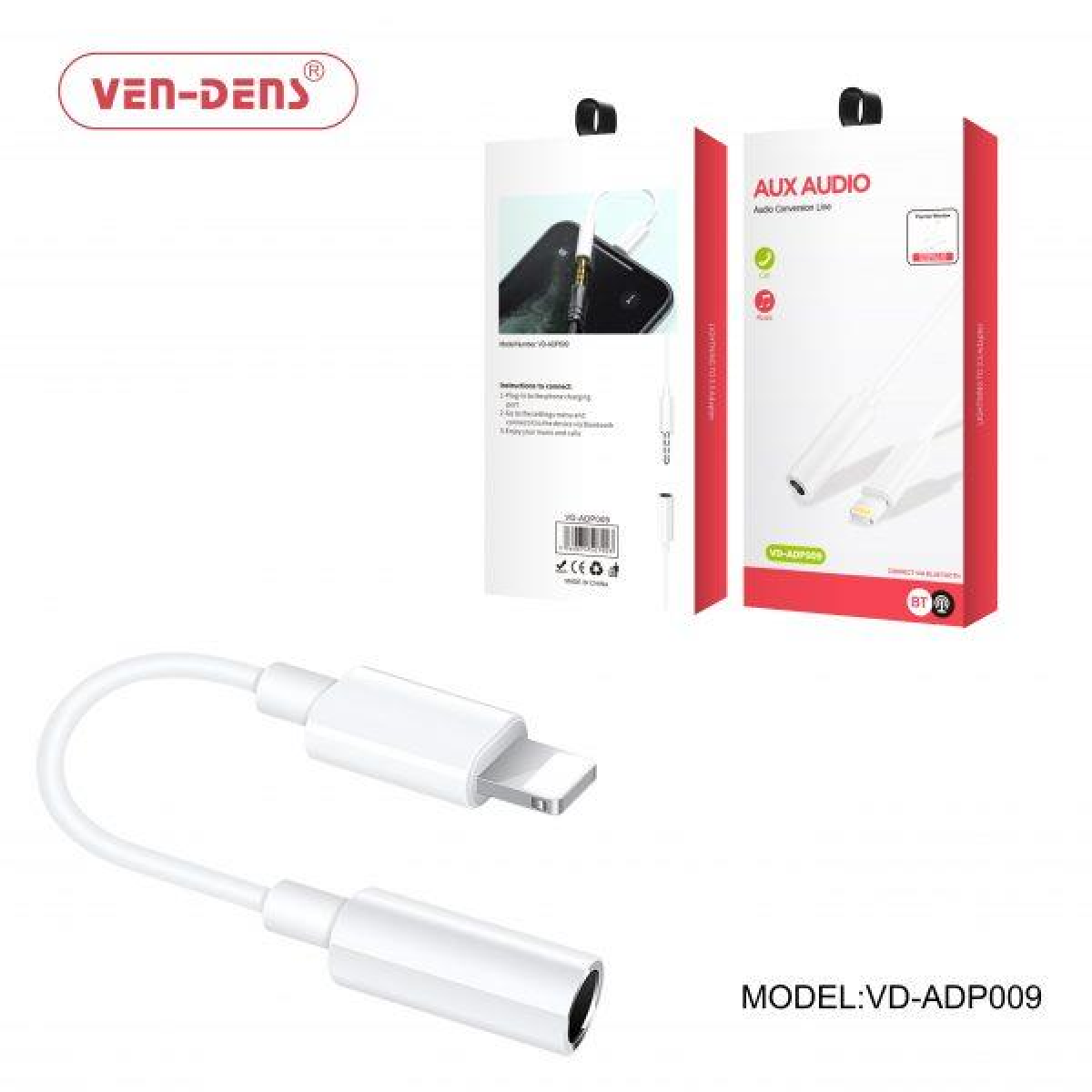 Ven-Dens Lightning to 3.5mm Headphone Adapter – Connector for Music & Calls