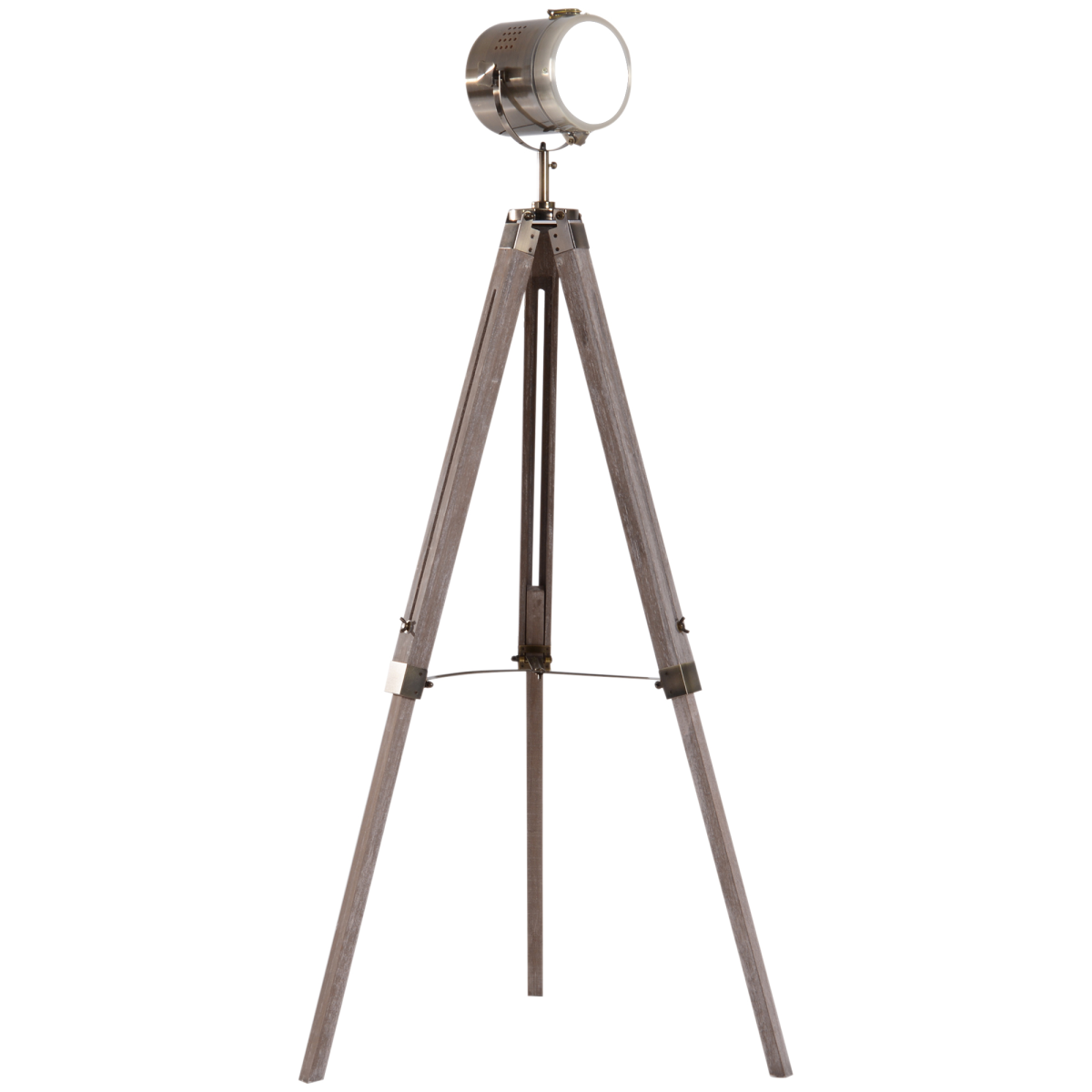 Wood and bronze tripod searchlight lamp