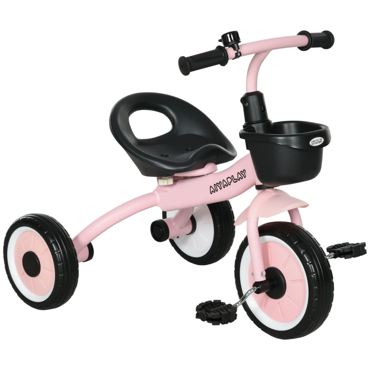 AIYAPLAY Kids Tricycle with Adjustable Seat, Basket and Bell – Toddler Trike for Ages 2-5, Pink