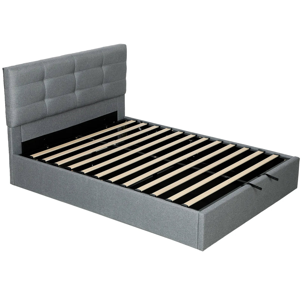 HOMCOM 5ft King Size Ottoman Bed with Gas Lift Storage and Tufted Headboard – Bedroom Frame, Grey