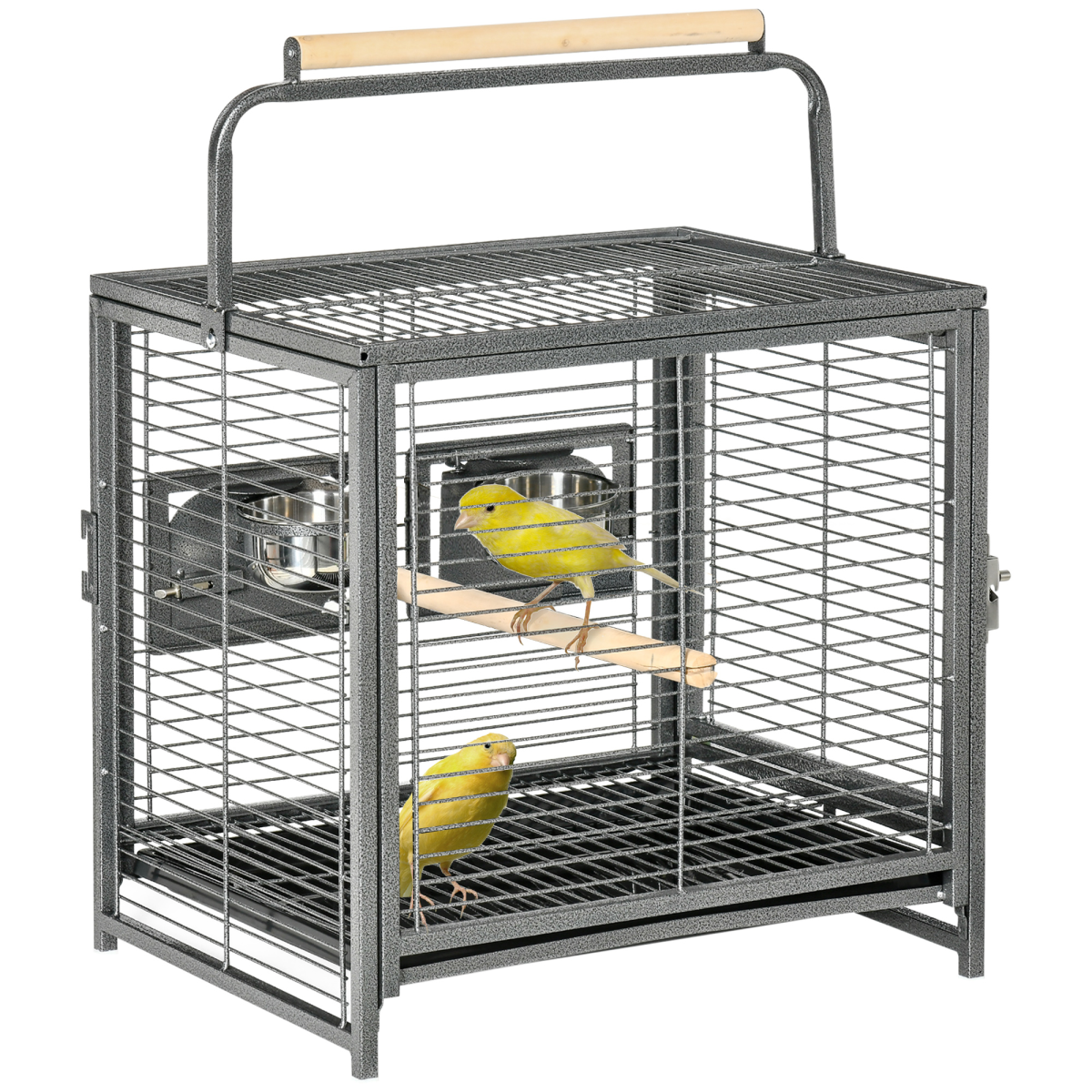 PawHut Parrot Cage Bird Carrier with Wooden Perch and Carry Handle – Steel Travel Cage, Black
