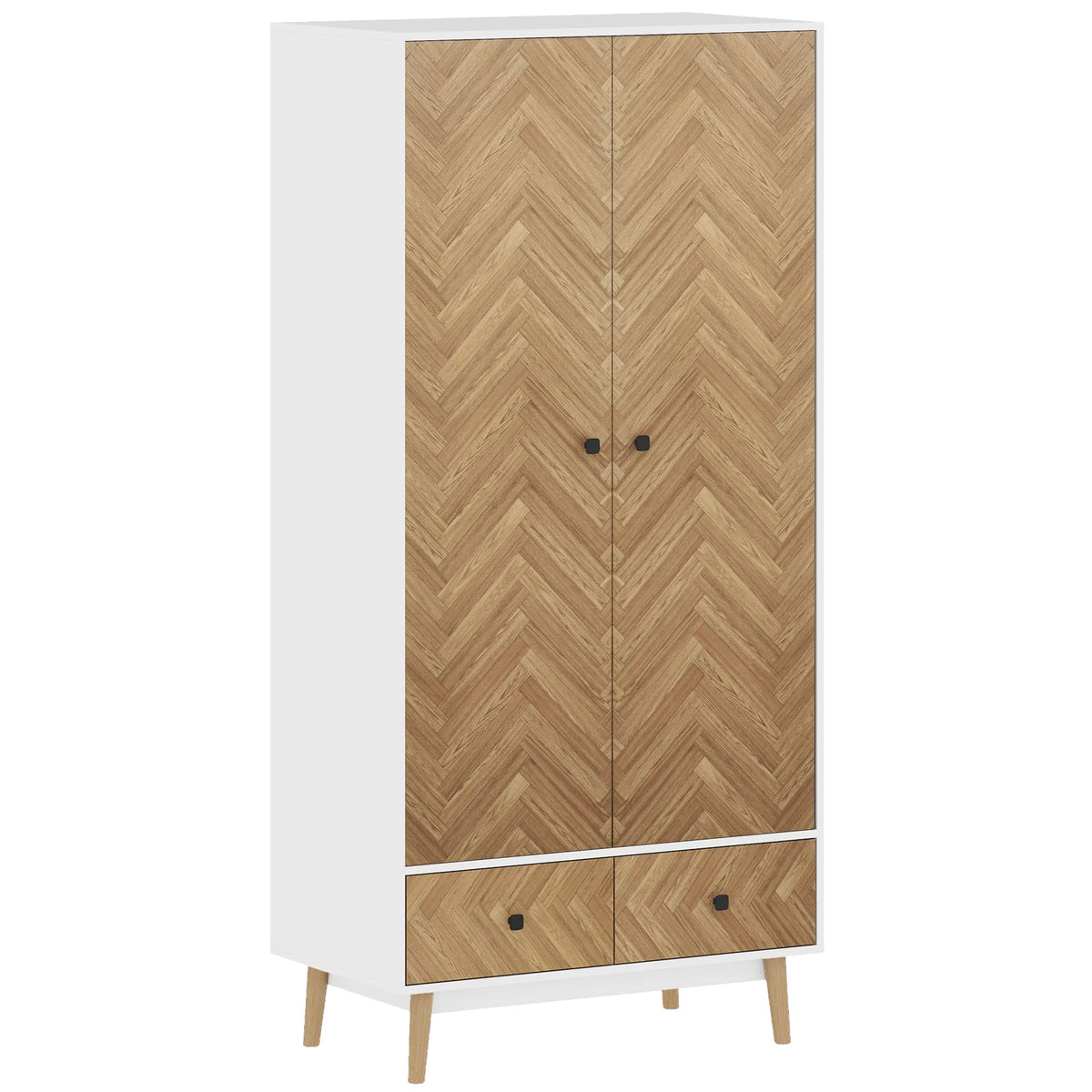 HOMCOM Modern Wardrobe with 2 Hanging Rods, 2 Shelves and 2 Drawers – Wood-Effect Bedroom Storage, White