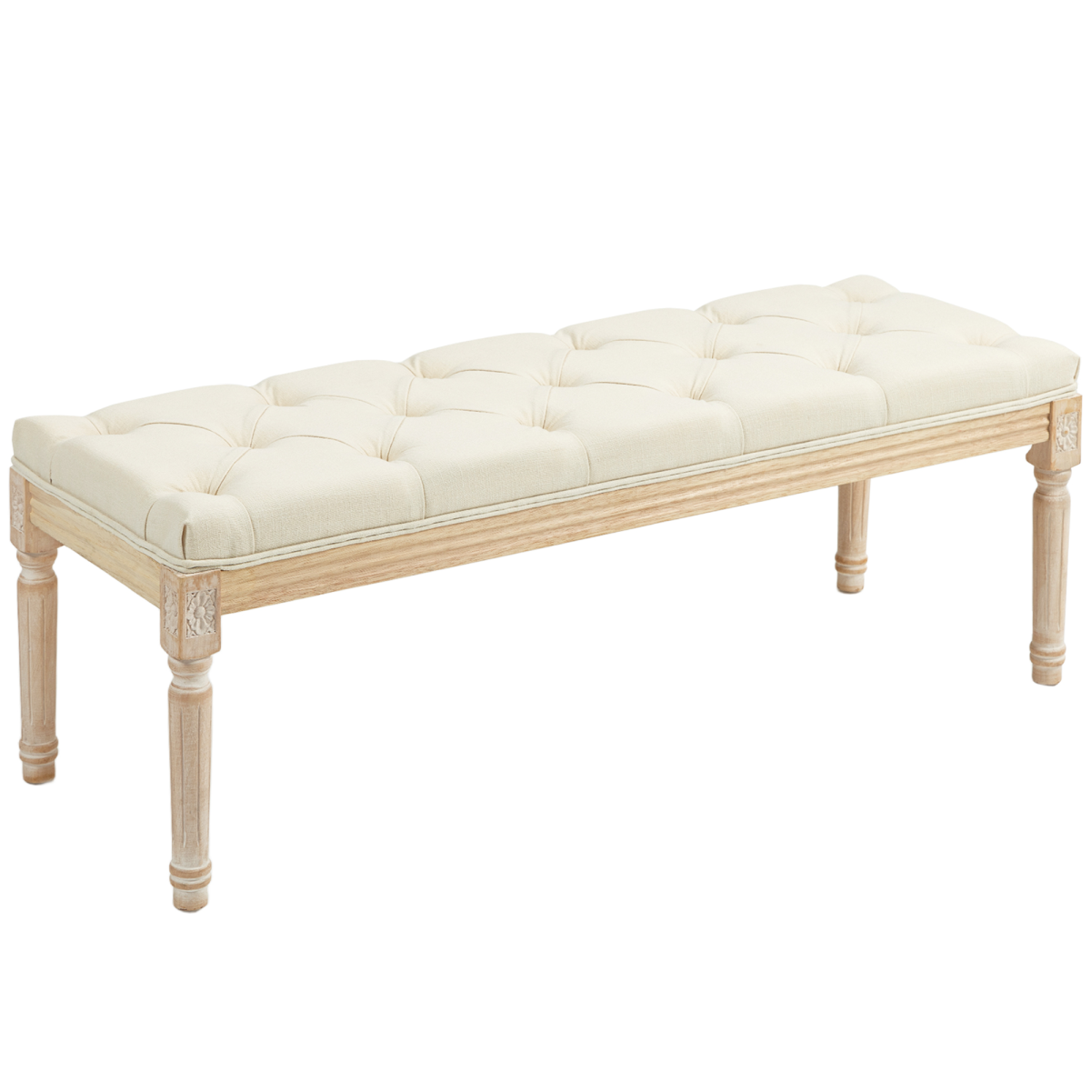 HOMCOM Upholstered End of Bed Bench, Button-Tufted Linen-Touch Ottoman, Cream White