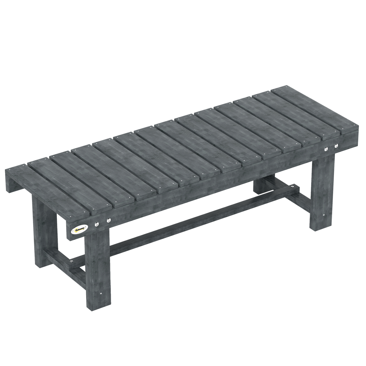 Outsunny 1.1m Outdoor Garden Bench for 2 People – Solid Fir Wood Patio Loveseat with Foot Bar, Grey