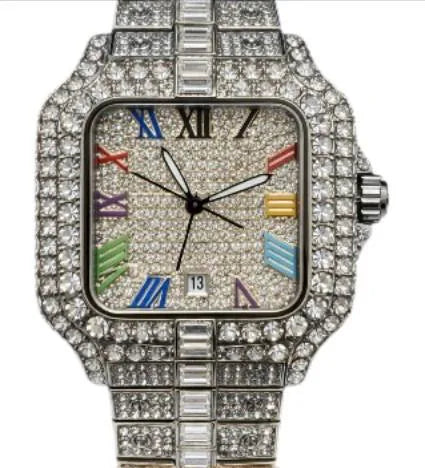 NY London Men's Bling Watch – Square Silver Dial, Silver Bracelet, Date Display