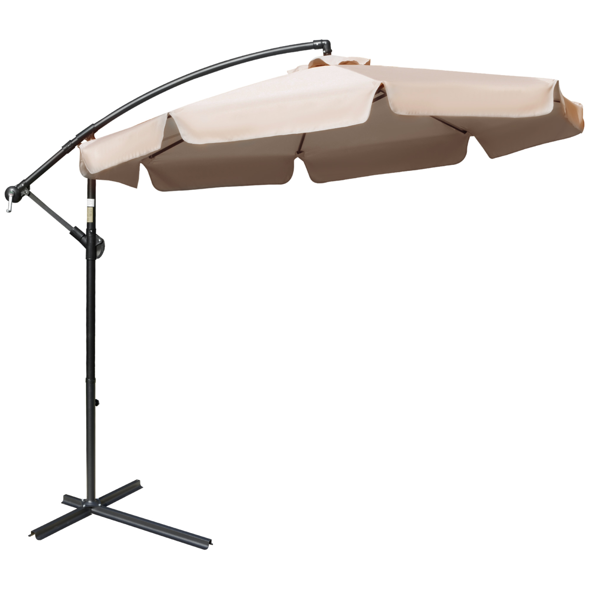 Outsunny 2.7m Cantilever Banana Parasol with Crank Handle, Vented Canopy & Cross Base – Sun Shade, Light Brown