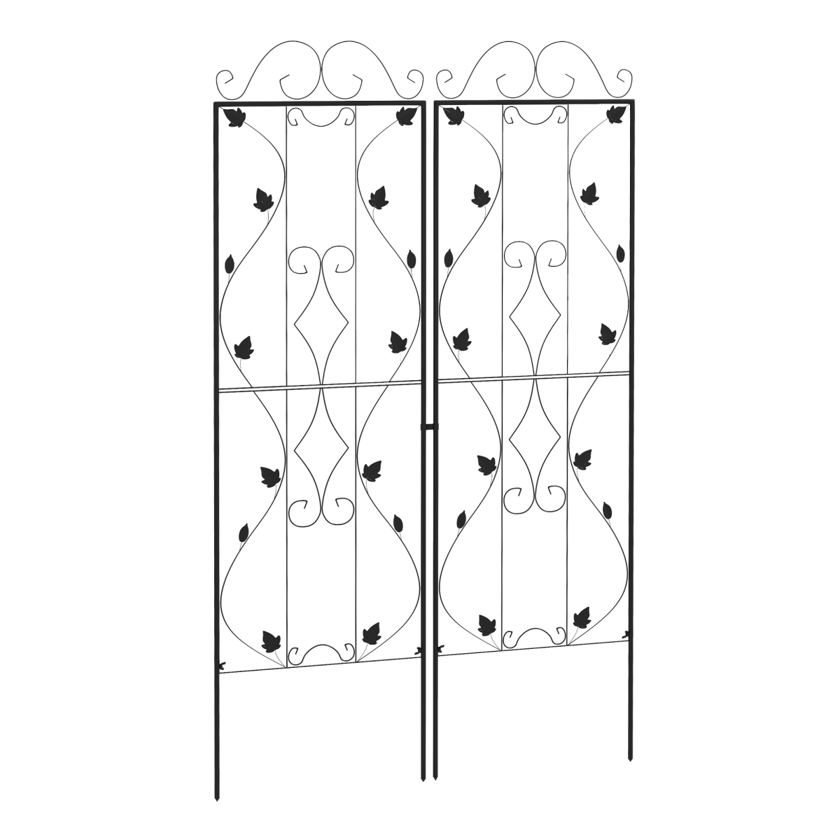 Outsunny Set of 2 Metal Garden Trellises for Climbing Plants – Leaf Design, Powder Coated Steel, Black