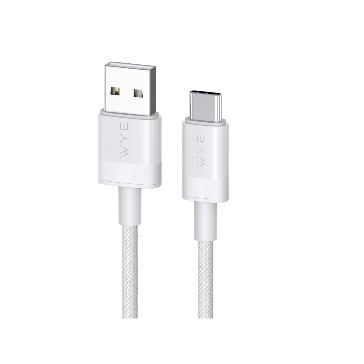 WYE 60W Braided USB-A to USB-C Fast Charge & Sync Cable, 3m – Quick Charging and Data Transfer, White