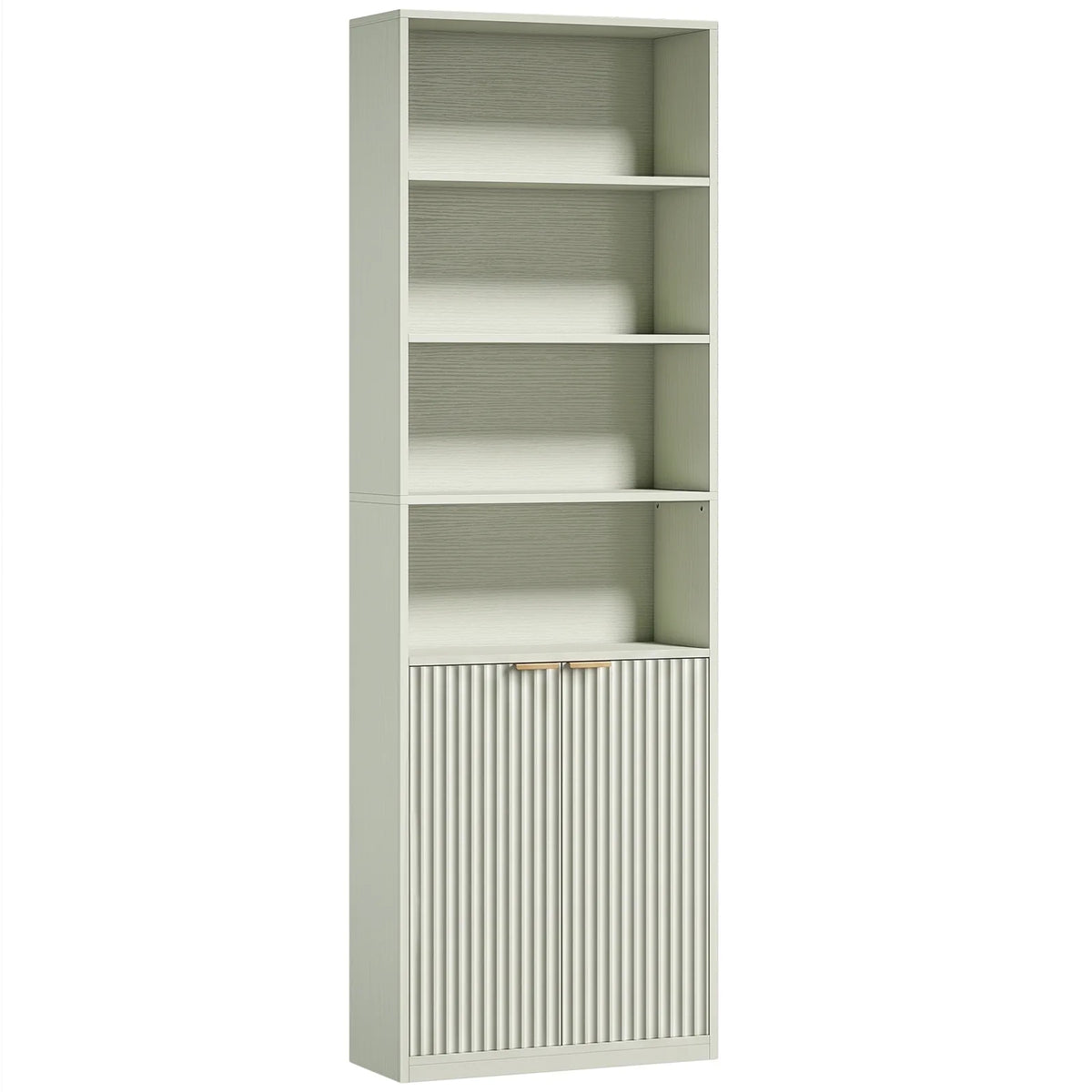 HOMCOM Slim 6-Tier Bookcase with Double-Door Cabinet and Anti-Tip Hardware – Adjustable Shelf, Light Green