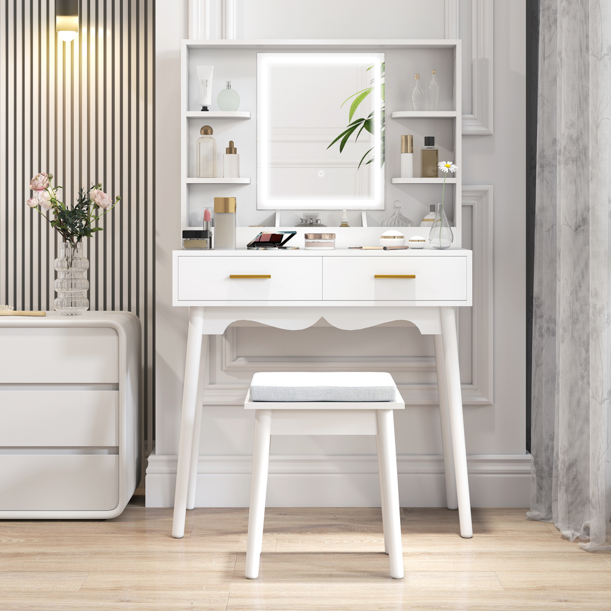 HOMCOM white dressing table with LED mirror