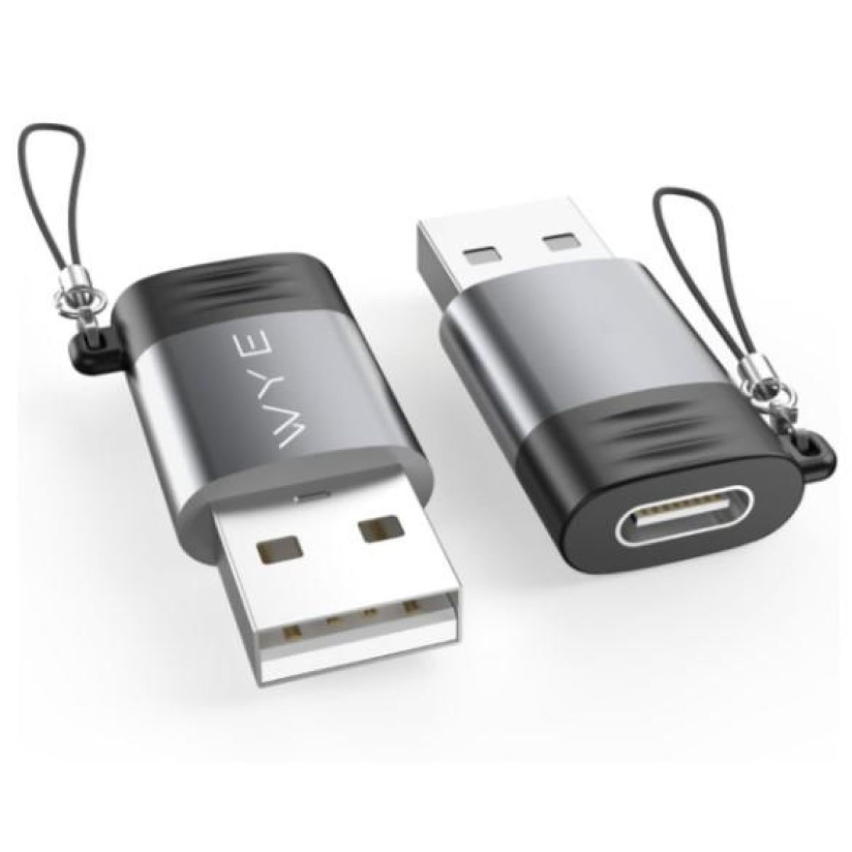 WYEFLOW USB-C to USB-A Mini Adaptor with Anti-Loss Lanyard – Plug and Play Data Transfer, Silver