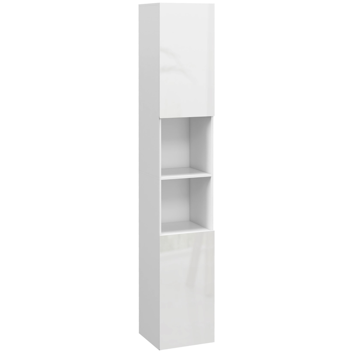kleankin High Gloss Tall Bathroom Storage Cabinet with Two Cupboards and Adjustable Shelves, White