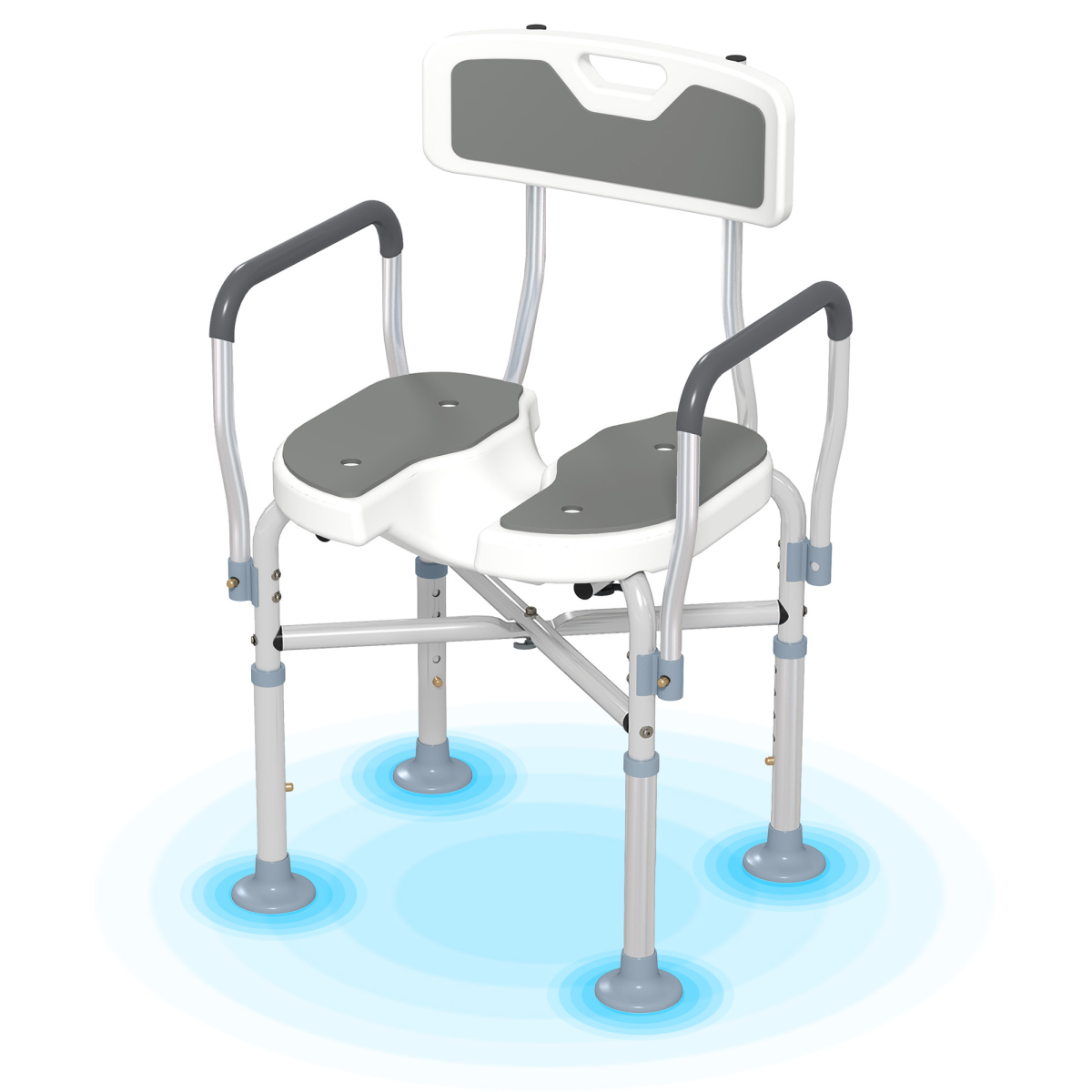 HOMCOM Shower Stool with Padded Seat, Drainage Holes & Aluminium Frame – 136kg Capacity, Adjustable Height