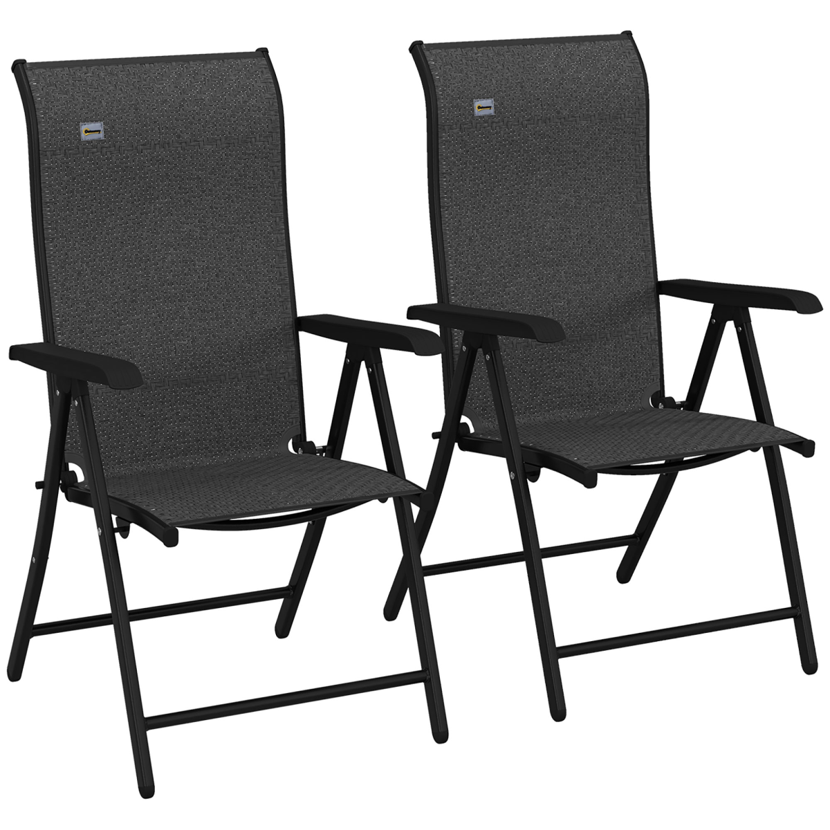 Outsunny Set of 2 Folding Rattan Garden Chairs with 7-Position Adjustable Backrest – Patio Seating, Grey