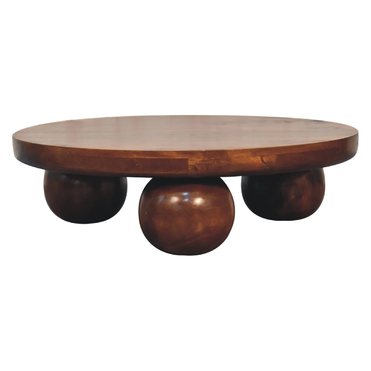 Artisan Furniture Central Ball Table in 100% Solid Mango Wood with Ball Feet – Living Room, Chestnut Brown
