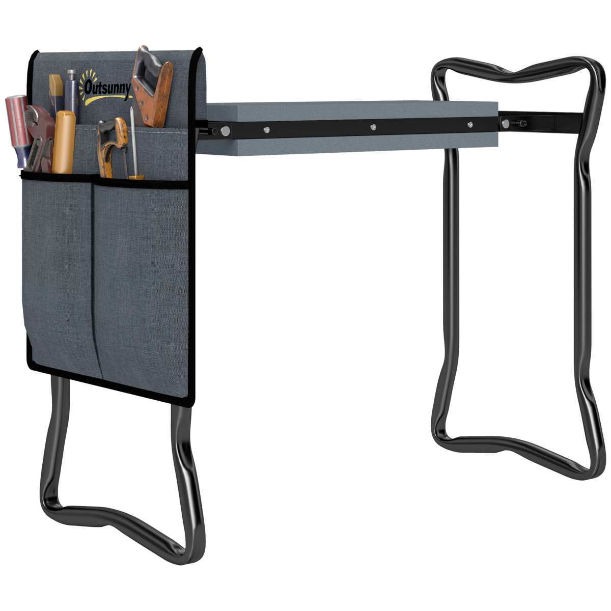 Outsunny Foldable Garden Kneeler and Seat with EVA Foam Pad & Removable Tool Bag – Steel Frame, Grey and Black