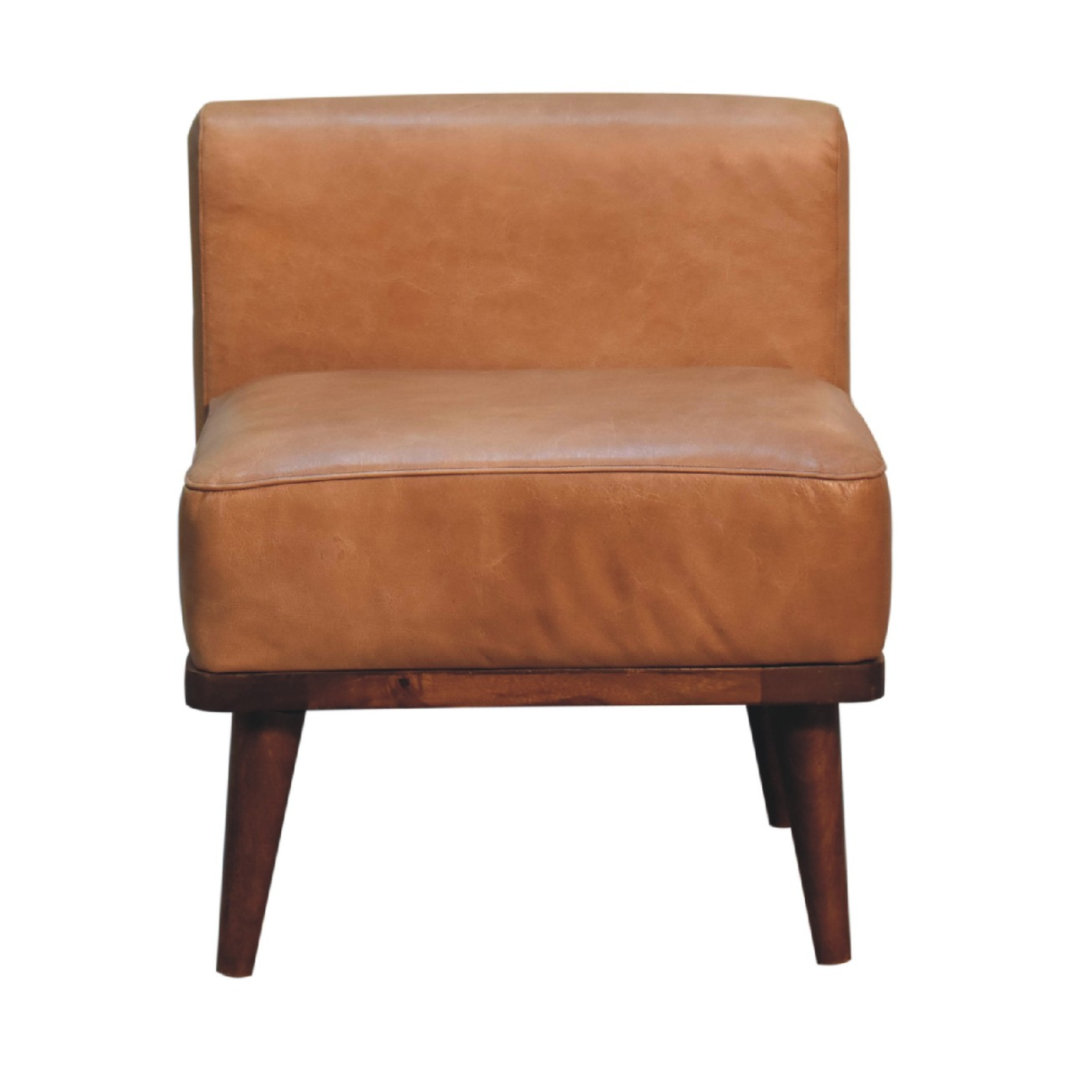 Artisan Furniture Tan Buffalo Leather Footstool with Backrest – Upholstered Seat, Solid Mango Wood Legs, Brown
