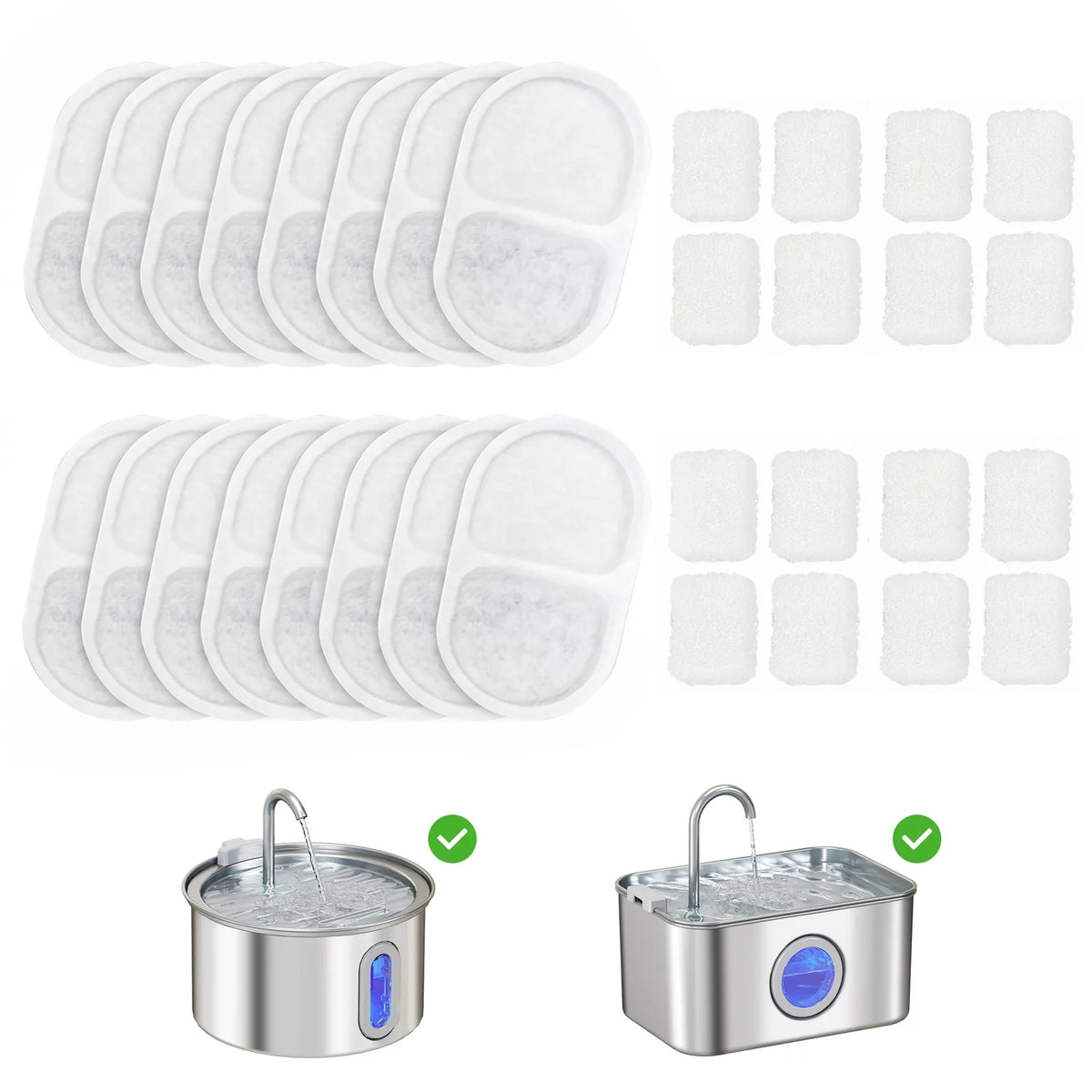 PawHut 16 Pack Cat Water Fountain Replacement Filters with Activated Carbon & Resin – For 3.2L/2.5L Fountains