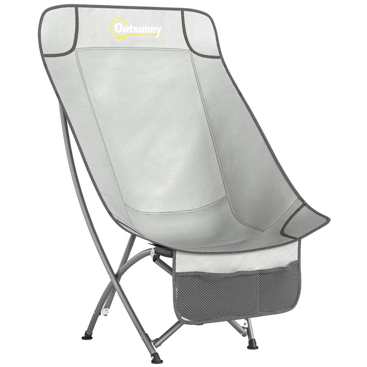 Outsunny Folding Moon Chair with Side Pocket & Carry Bag – Heavy Duty Camping Chair for Adults, Light Grey