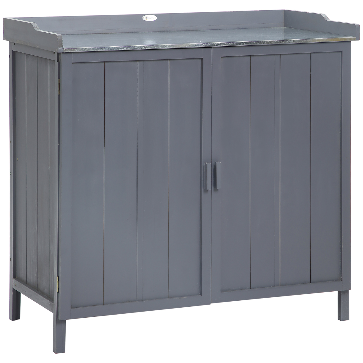 Outsunny Potting Bench Storage Cabinet with Galvanised Worktop & Magnetic Doors – Fir Wood Workstation, Grey