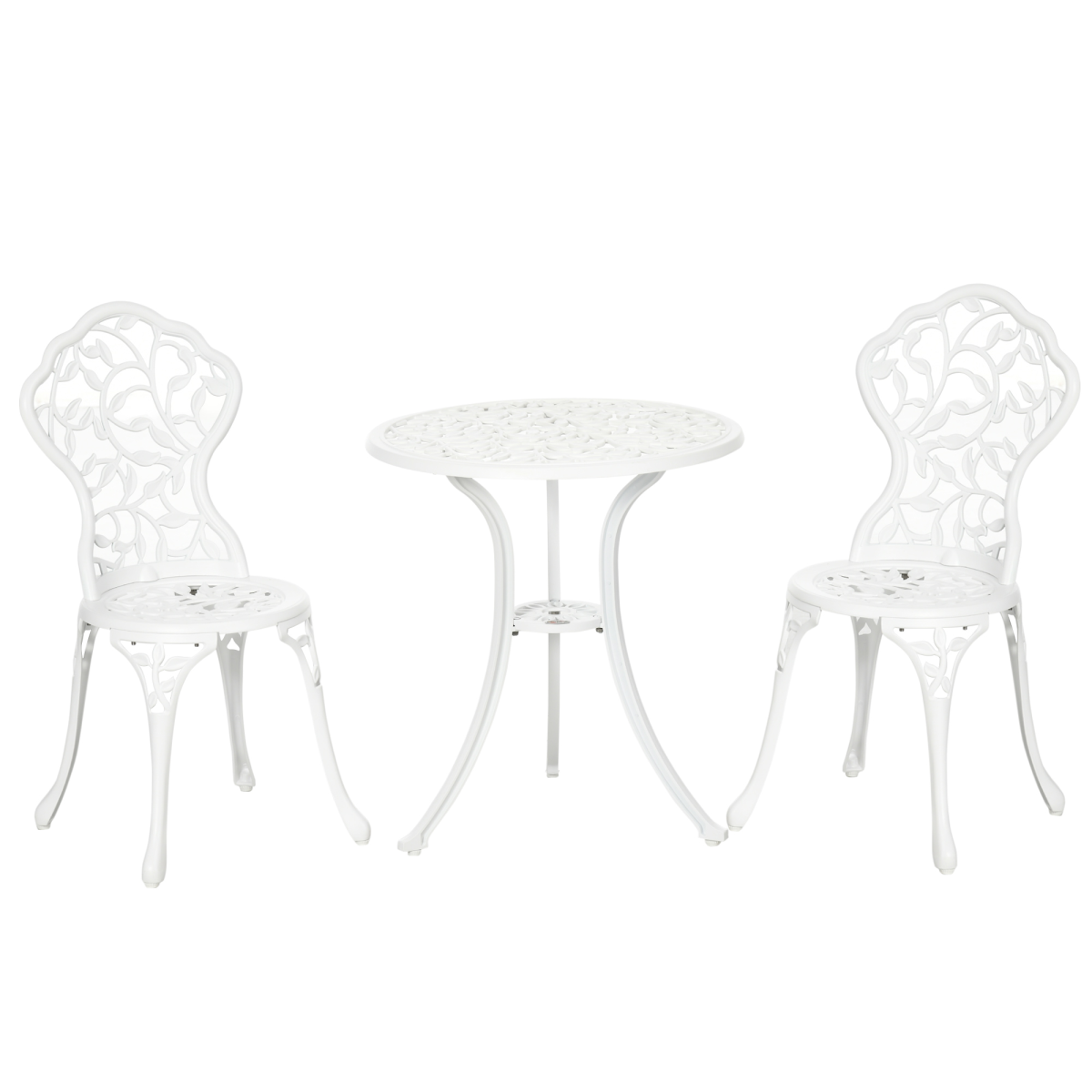 Outsunny 3-Piece Aluminium Bistro Set with Round Table & 2 Chairs – Floral Cut-Out, Garden Patio