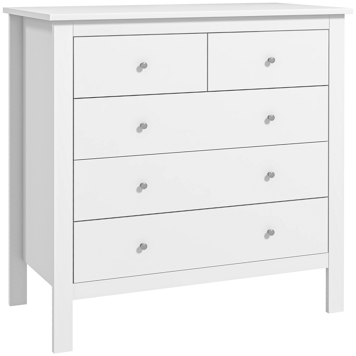 HOMCOM Modern 5-Drawer Chest with Metal Knob Handles – Bedroom Storage Cabinet, 2 Small and 3 Large Drawers, White