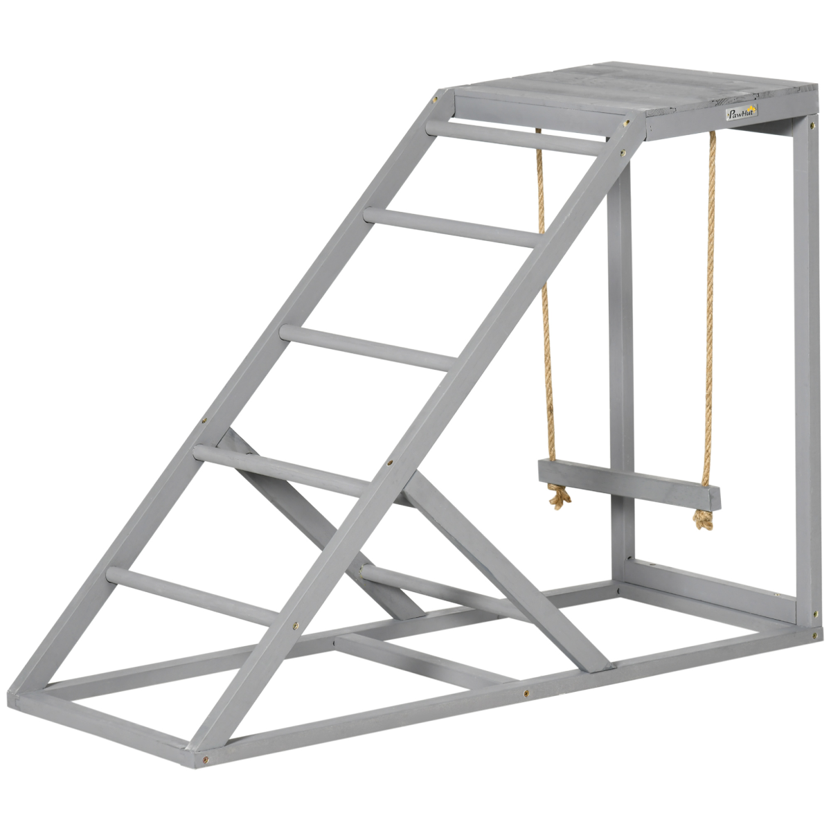 PawHut Chicken Coop Activity Toy with Swing, Ladder & Platform for 2 Chickens – Fir Wood Perch Stand, Grey