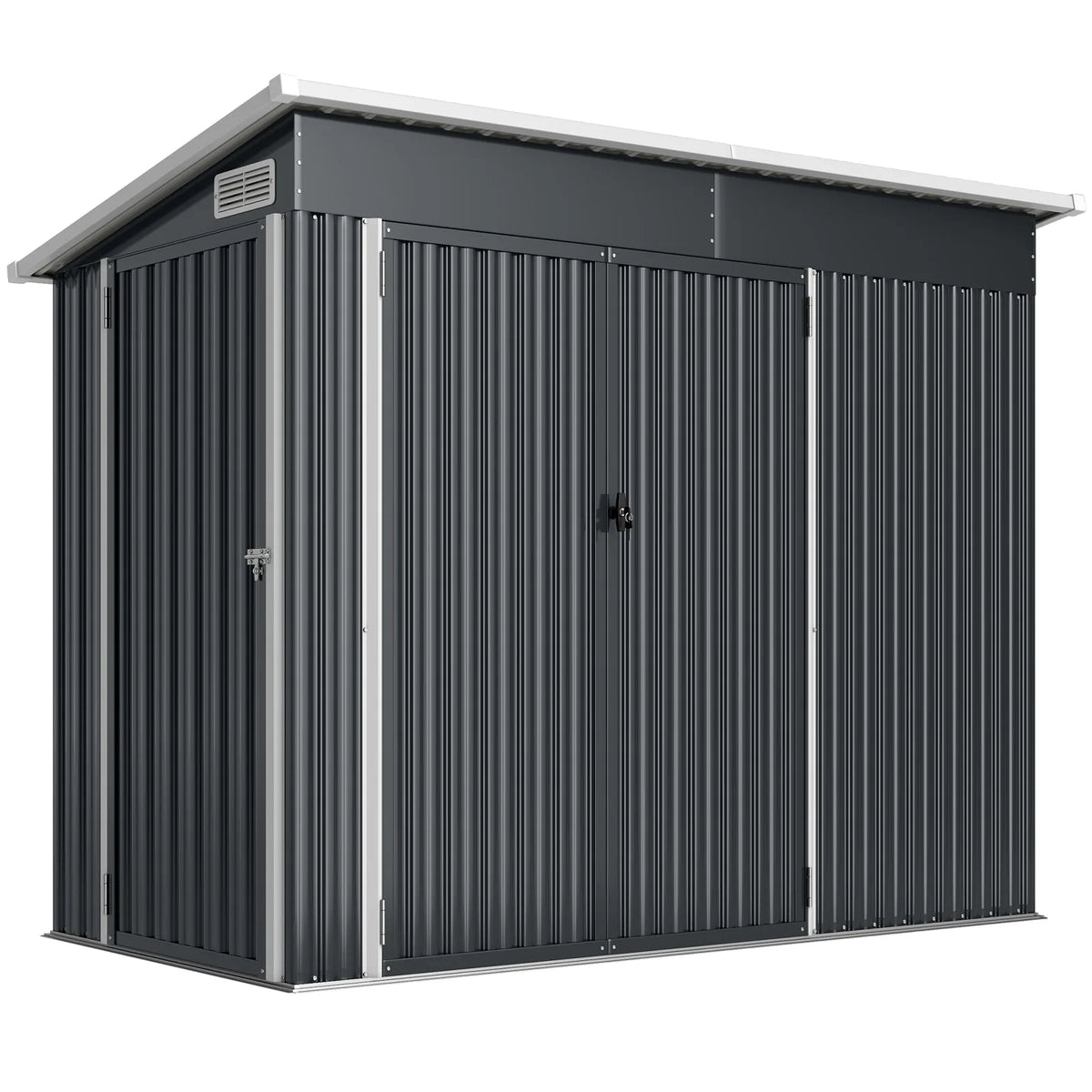 Outsunny 7.5 x 4.3ft Galvanised Metal Garden Shed with 3 Lockable Doors and Vents, Dark Grey