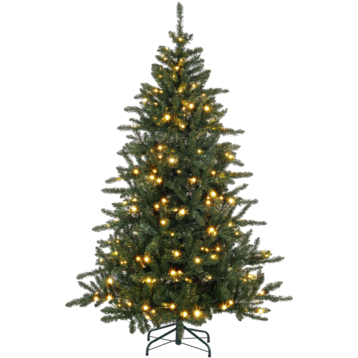 HOMCOM 6ft Artificial Christmas Tree with 310 Warm White LED Lights & Metal Base – Indoor, Green
