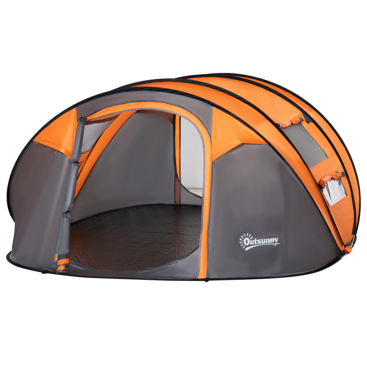 Outsunny 4-5 Person Pop-Up Dome Camping Tent with Windows & Carry Bag – Family Festival Tent, Orange