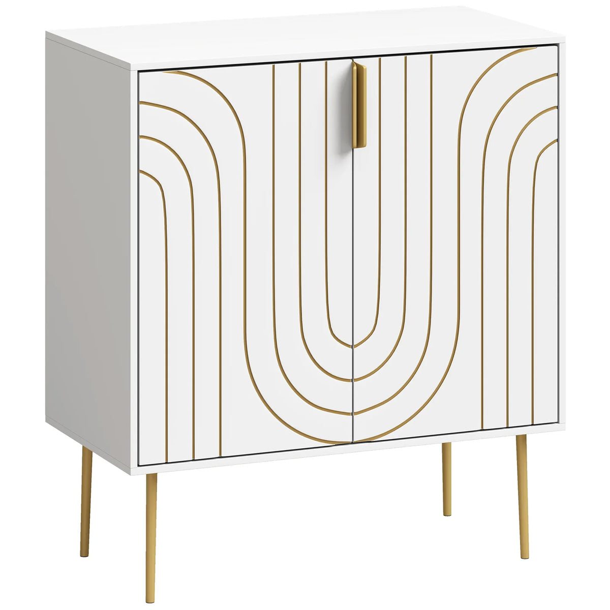HOMCOM Modern Kitchen Cupboard with 2 Doors, Adjustable Shelf and Copper-Tone Metal Legs – Storage Cabinet, White