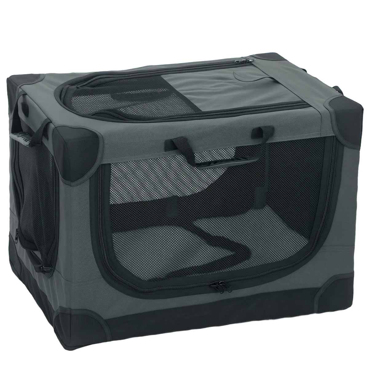 PawHut Soft Dog Crate, 60 x 42 x 43 cm – Foldable Travel Carrier with Removable Pad and Mesh Window, Army Green