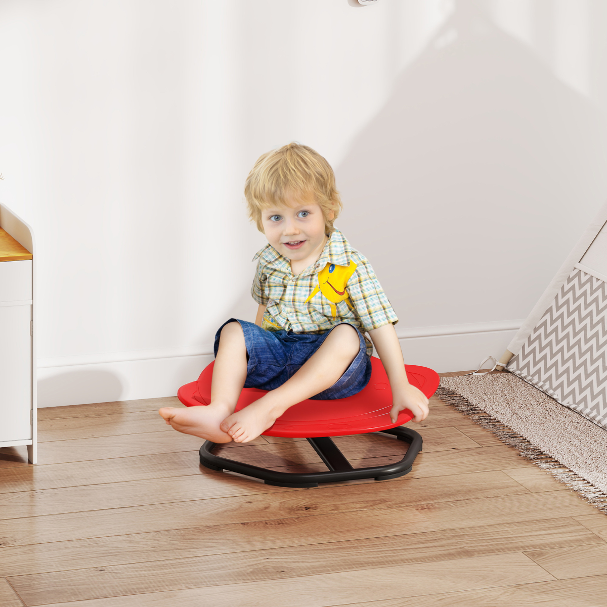 Kids Sensory Spinning Chair with 360° Swivel & Anti-Slip Base – Planet-Shaped Seat for Ages 3-6, Red and Black